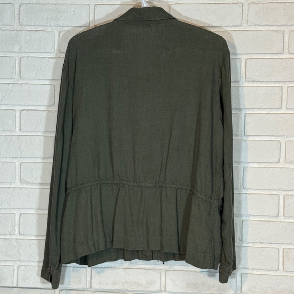 Khaki Linen-Rayon Blend Button-up Cinch Waist Jacket GUC - Picture 2 of 9